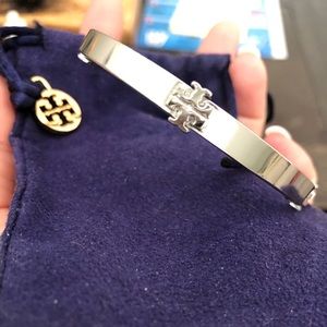 Tory Burch Silver Logo Bangle Bracelet